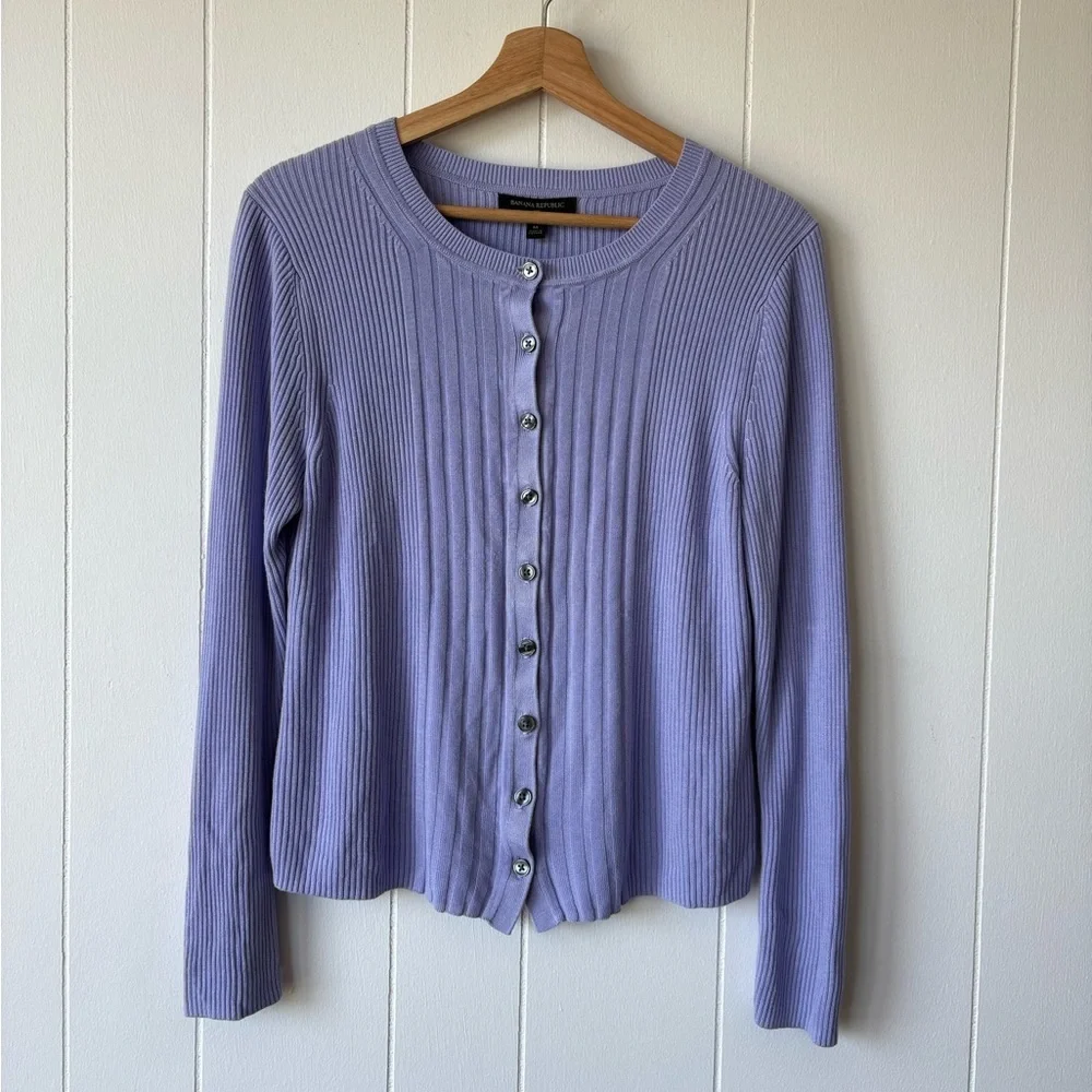 Banana Republic Lilac Ribbed Front-Button Cardigan | Size Medium - Picture 7 of 9